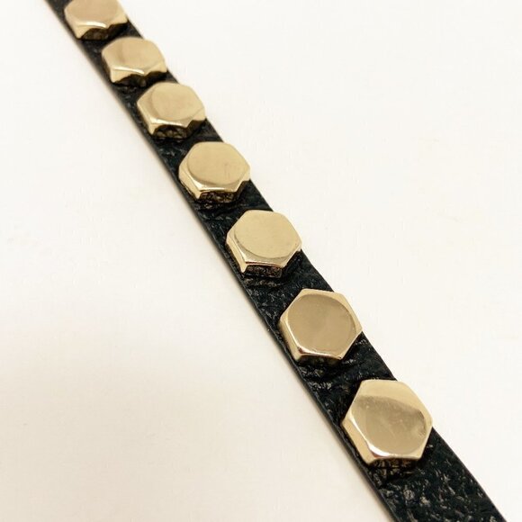 CARA NY | Gold Studded Black Leather Cuff - Picture 3 of 8